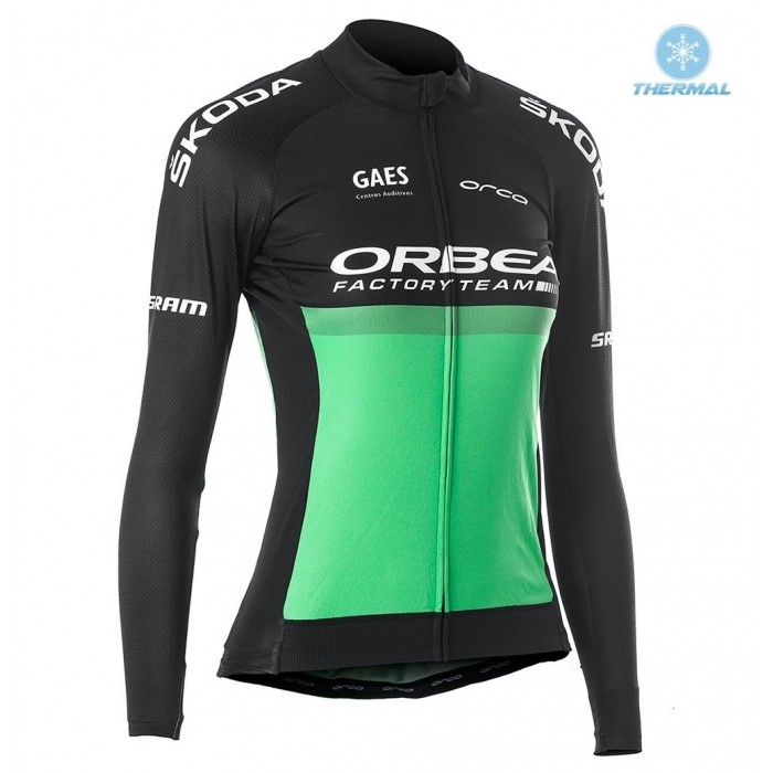 2019 Orbea Factory Racing Dames Groen Thermal Wielershirt Lange Mouw 514RXER