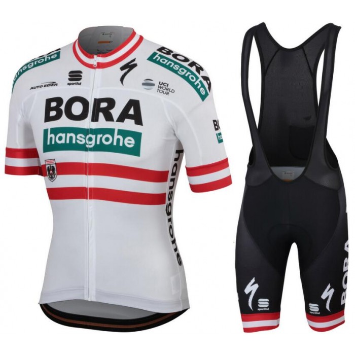 Bora Hansgrohe 2019 Austrian Champion Fietskleding Set Wielershirt Korte Mouw+Korte Fietsbroeken Bib