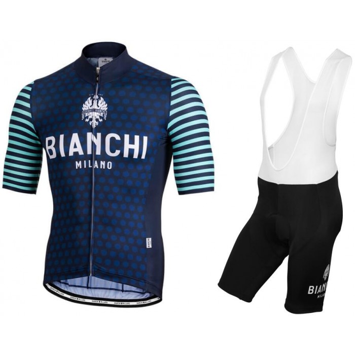 BIANCHI MILANO Davoli Blue Fietskleding Set Wielershirt Korte Mouw+Korte Fietsbroeken Bib