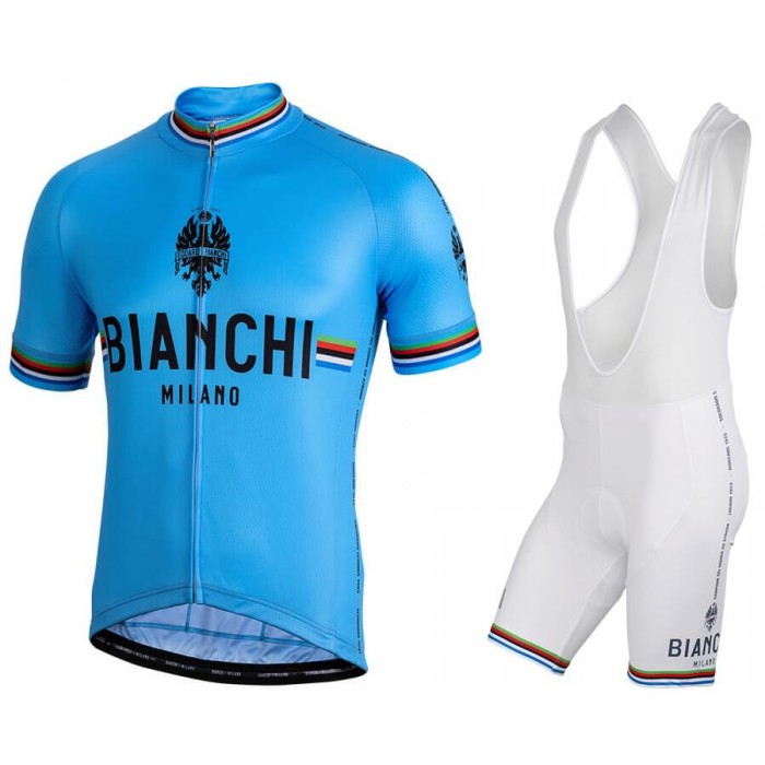 BIANCHI MILANO New Pride Blue Fietskleding Set Wielershirt Korte Mouw+Korte Fietsbroeken Bib