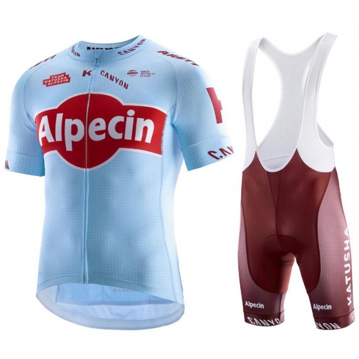 TEAM KATUSHA ALPECIN 2019 Fietskleding Set Wielershirt Korte Mouw+Korte Fietsbroeken Bib