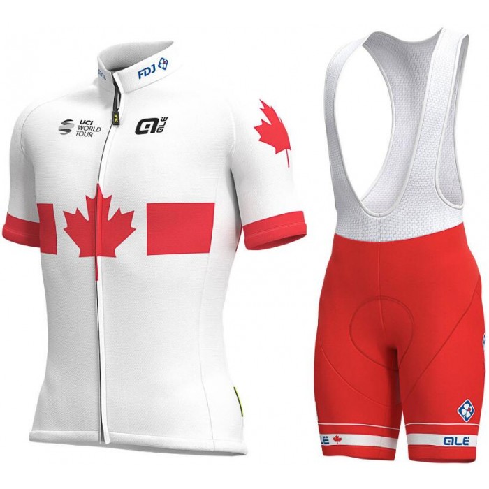 2019 Groupama FDJ Canadian Champion Fietskleding Set Wielershirt Korte Mouw+Korte Fietsbroeken Bib