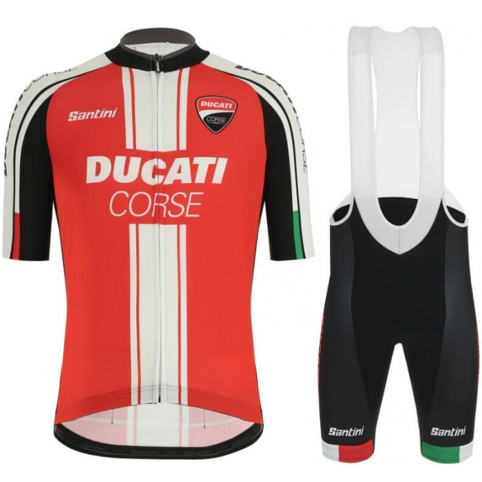 Ducati 2019 Fietskleding Set Wielershirt Korte Mouw+Korte Fietsbroeken Bib