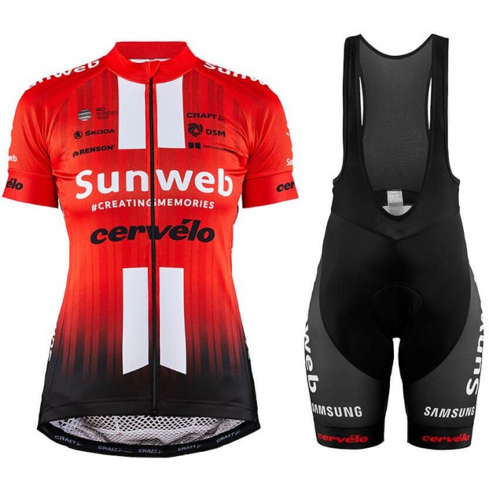 Team Sunweb 2019 Dames Fietskleding Set Wielershirt Korte Mouw+Korte Fietsbroeken Bib