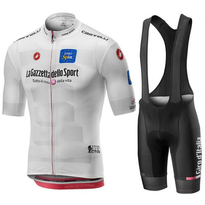 Giro D'Italia 2019 BIANCO Fietskleding Set Wielershirt Korte Mouw+Korte Fietsbroeken Bib