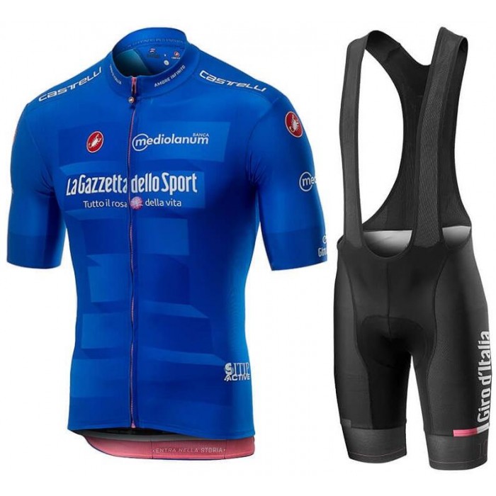 Giro D'Italia 2019 AZZURRA Fietskleding Set Wielershirt Korte Mouw+Korte Fietsbroeken Bib