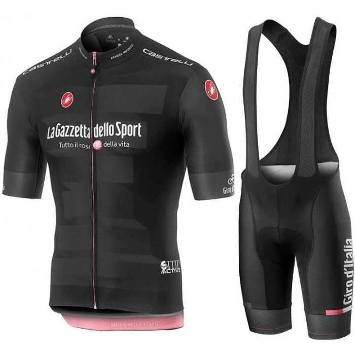 Giro D'Italia 2019 Black Fietskleding Set Wielershirt Korte Mouw+Korte Fietsbroeken Bib