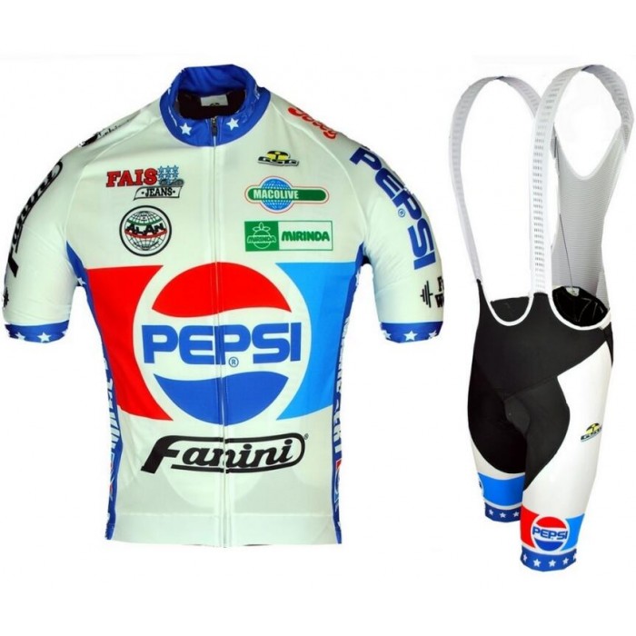 Retro Fanini Pepsi Cola 1988 Fietskleding Set Wielershirt Korte Mouw+Korte Fietsbroeken Bib