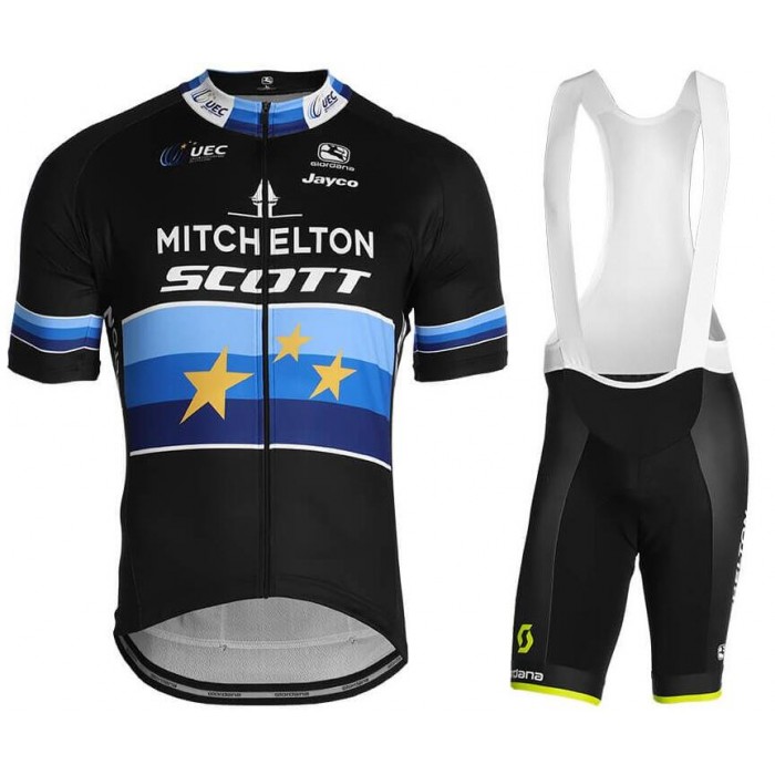 MITCHELTON-SCOTT European Champion 2019 Fietskleding Set Wielershirt Korte Mouw+Korte Fietsbroeken Bib