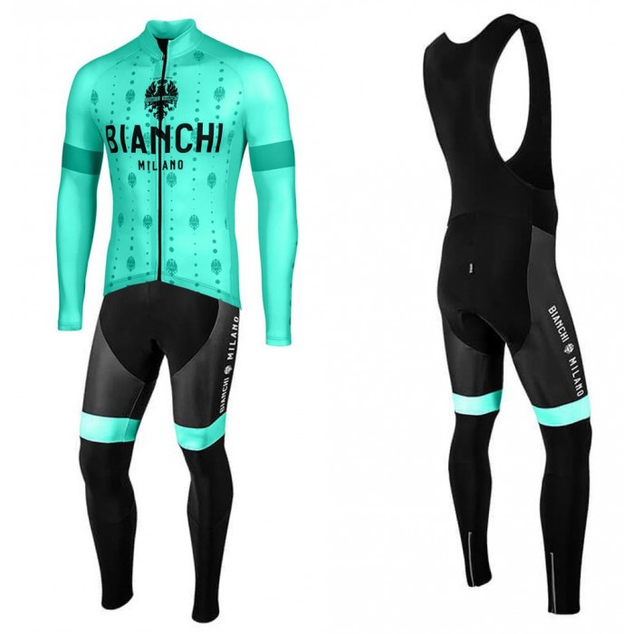 2020 Bianchi YDL Wielerkleding Set Wielershirt Lange Mouw+Lange Fietsbroeken Bib 559MRAP