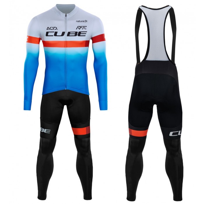 2020 CUBE Blauw Pro Team Wielerkleding Set Wielershirt Lange Mouw+Lange Fietsbroeken Bib 870IGTH