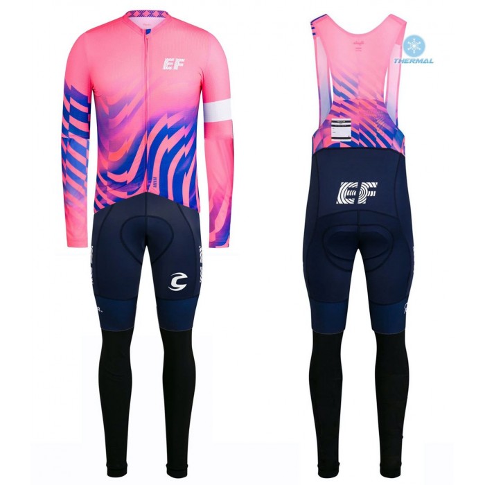 2020 EF Pro Cycling Team Pink Thermal Fietskleding Set Wielershirts Lange Mouw+Lange Wielrenbroek Bib 500SRAC