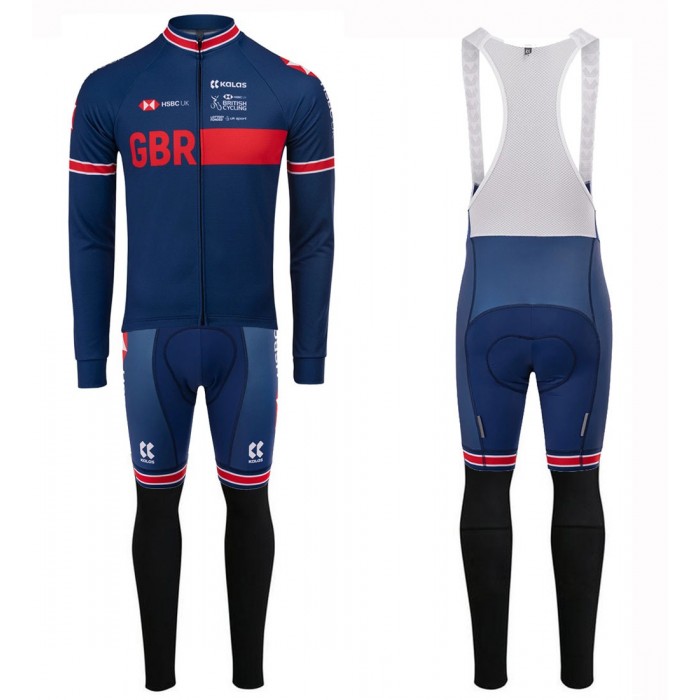 2020 Kalas GBR Country Team Blauw Wielerkleding Set Wielershirt Lange Mouw+Lange Fietsbroeken Bib 488ISDI