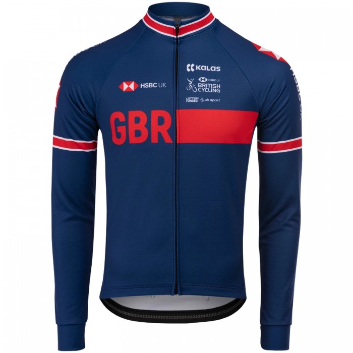 2020 Kalas GBR Country Team Blauw Fietskleding Wielershirt Lange Mouw 839VTRE