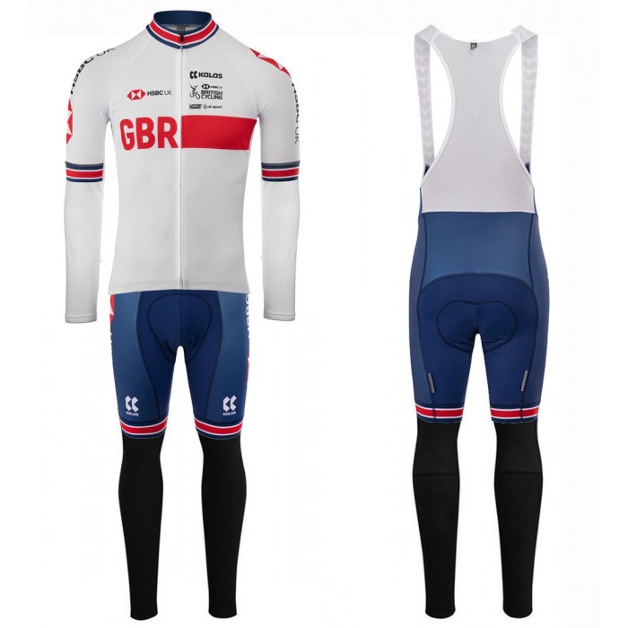 2020 Kalas GBR Country Team Wit Wielerkleding Set Wielershirt Lange Mouw+Lange Fietsbroeken Bib 265MLDJ