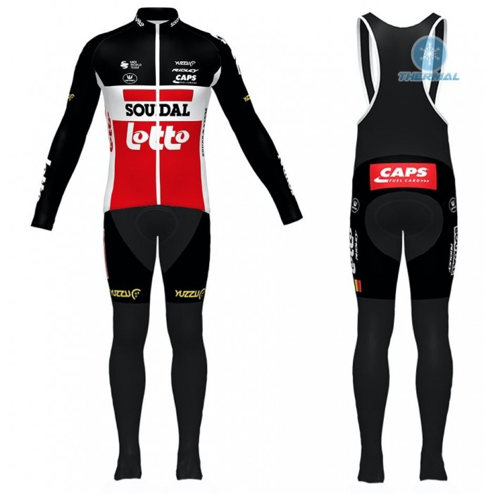 2020 Lotto Soudal Rood Thermal Fietskleding Set Wielershirts Lange Mouw+Lange Wielrenbroek Bib 503QBWD