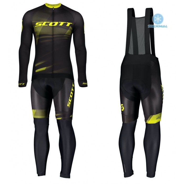 2020 Scott RC Pro Zwart-Geel Thermal Fietskleding Set Wielershirts Lange Mouw+Lange Wielrenbroek Bib 673DJBG