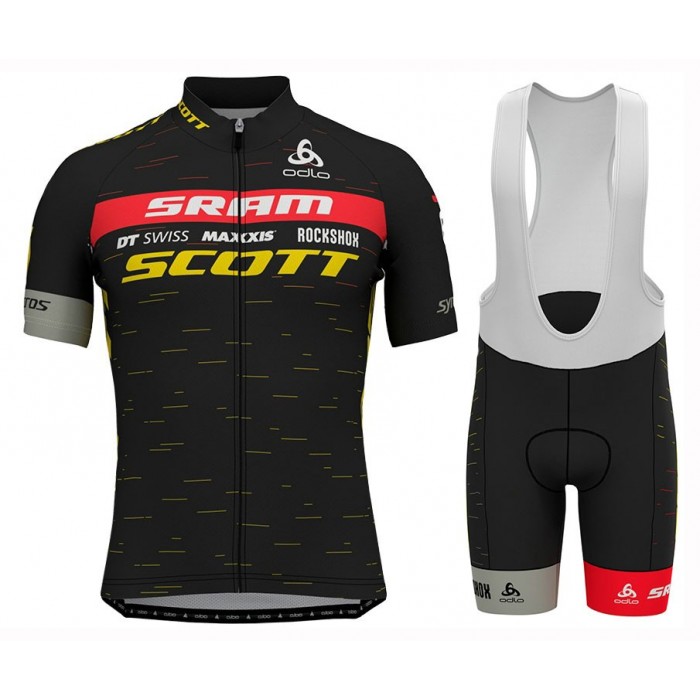 2020 Scott Sram Zwart-Geel Fietskleding Set Fietsshirt Met Korte Mouwen+Korte Koersbroek Bib 839ECCQ