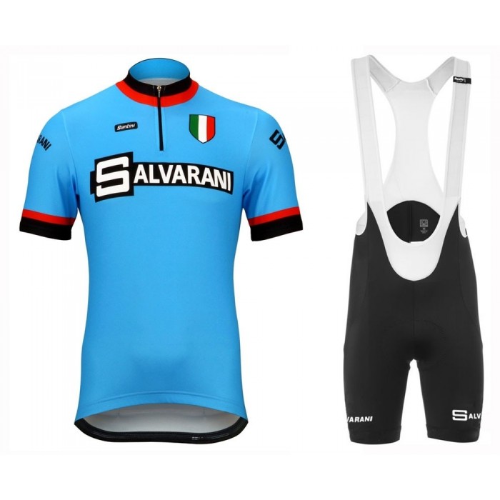 Salvarani Retro Fietskleding Set Wielershirt Korte Mouw+Korte Fietsbroeken Bib