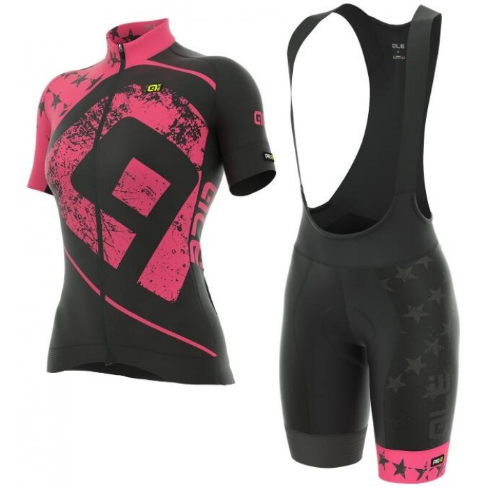 ALE PRR STARS Dames PINK Wielerkleding Set Wielershirt Korte+Korte Fietsbroeken Bib