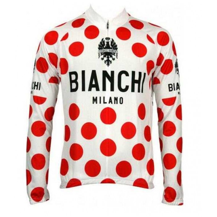 2016 BIANCHI-MILANO POLKA DOT Wielershirt Lange Mouwen Rood