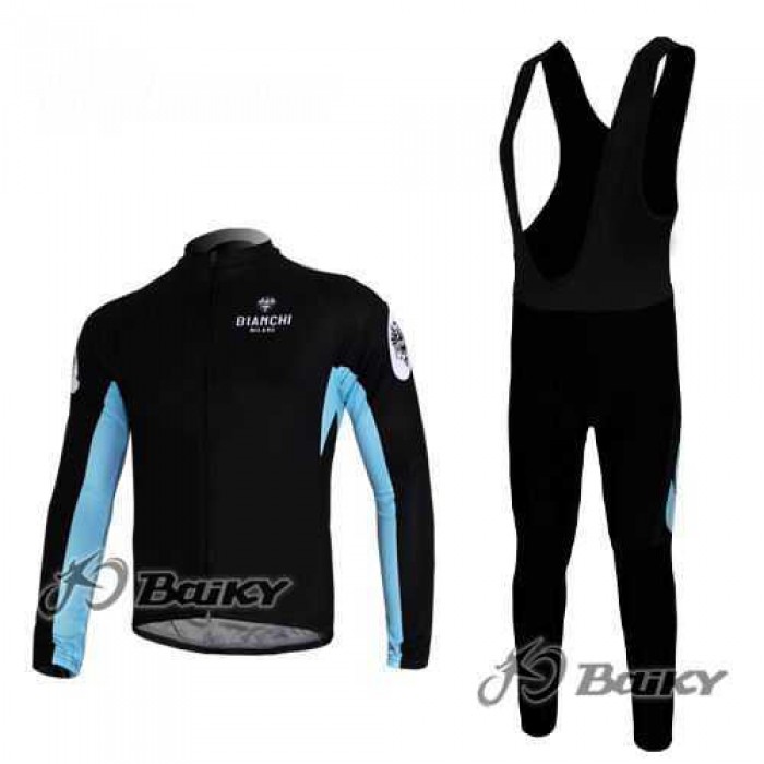 Bianchi Pro Team Wielerkleding Set Wielershirts Lange+Lange Fietsbroeken Bib Zwart Blauw