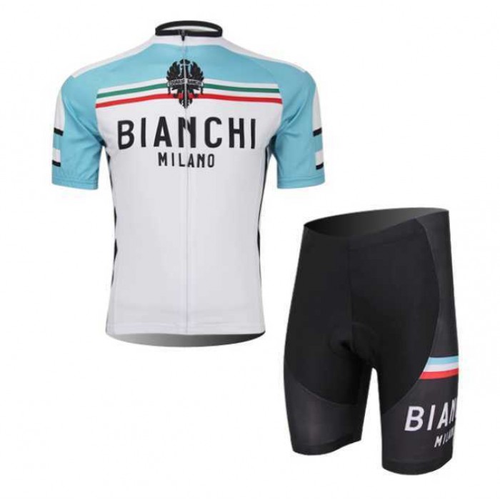 Bianchi 2014 Wielerkleding Set Set Wielershirts Korte Mouw+Fietsbroek Wit Blauw