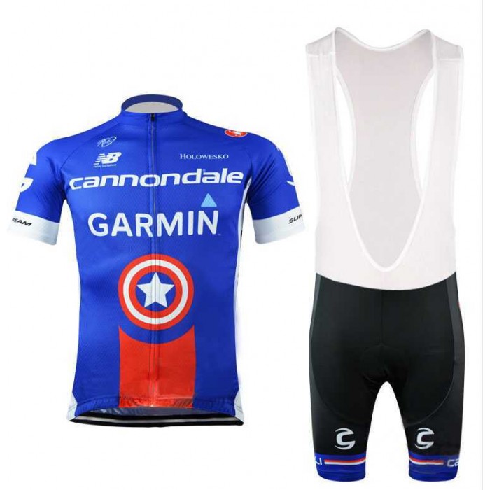 2015 Garmin Cannondale Fietskleding Set Fietsshirt Met Korte Mouwen+Korte Koersbroek Blauw