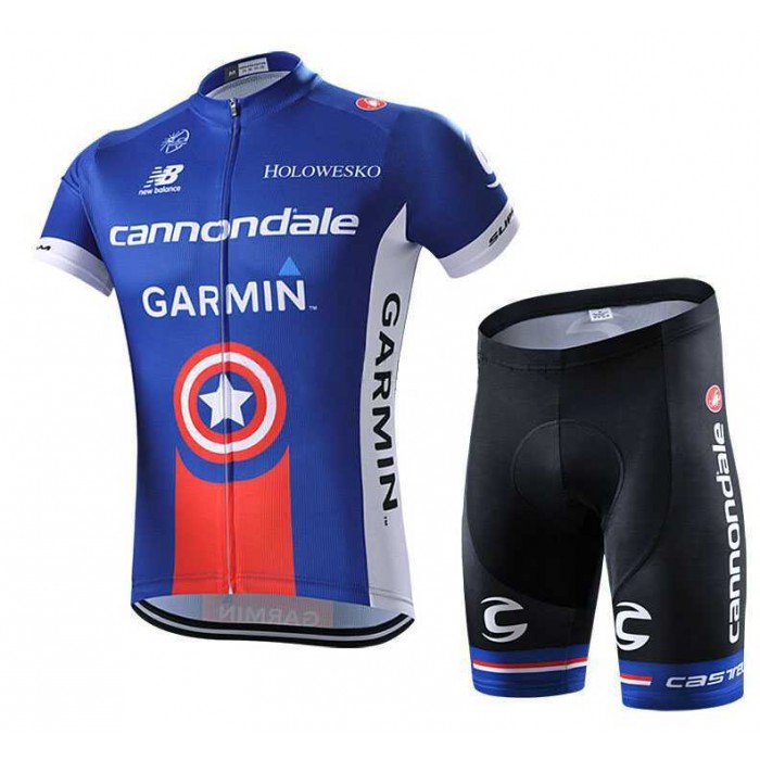 2015 Garmin Cannondale Fietskleding Wielershirt Korte Mouwen+Fietsbroek Korte Blauw