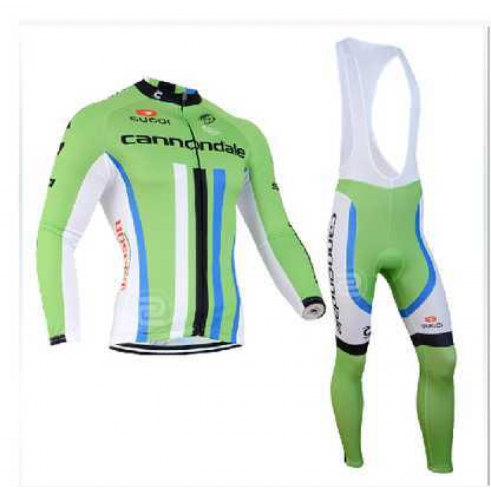 2014 Cannondale Wielerkleding Set Wielershirt Lange Mouwen+Lange Fietsbroeken Bib Blauw Zwart Wit