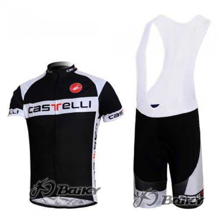 Castelli Pro Team Fietskleding Set Fietsshirt Met Korte Mouwen+Korte Koersbroek Zwart Wit