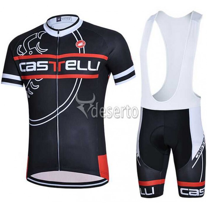 2015 Castelli Fietskleding Set Fietsshirt Met Korte Mouwen+Korte Koersbroek Zwart