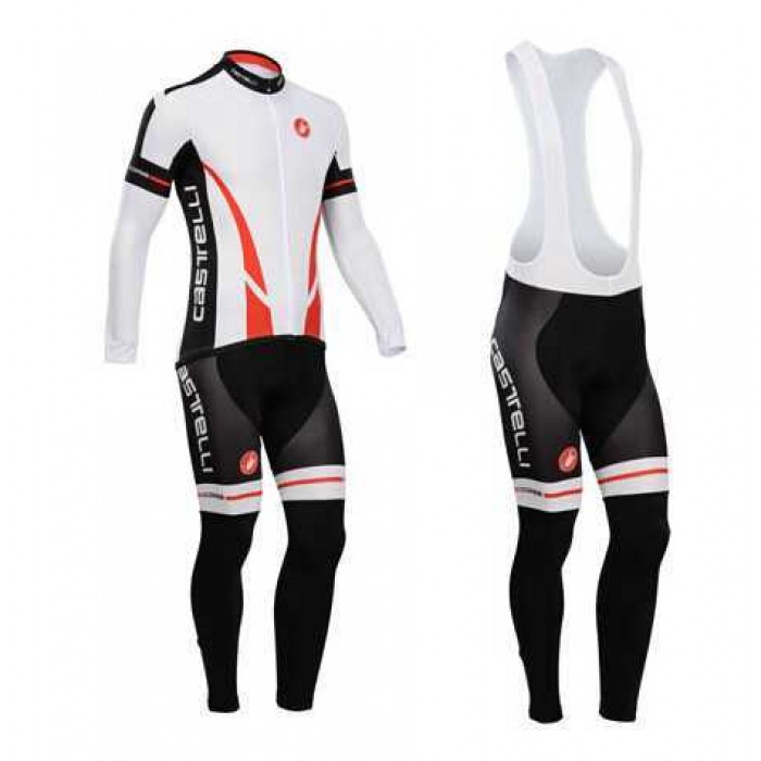 Castelli 2014 Wielershirt Lange Mouwen+Lange Fietsbroeken Bib Wit Rood