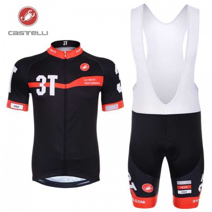 Castelli 3T 2014 Fietskleding Set Fietsshirt Met Korte Mouwen+Korte Koersbroek Zwart Rood