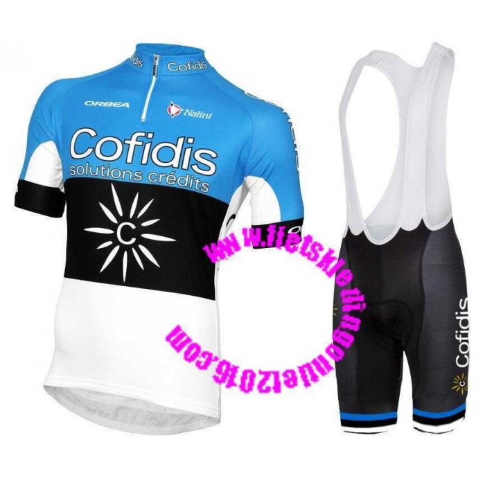 2016 Cofidis Champion Fietskleding Set Fietsshirt Met Korte Mouwen+Korte Koersbroek Blauw