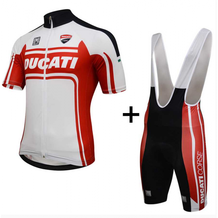 2016 Ducati Fietskleding Set Fietsshirt Met Korte Mouwen+Korte Koersbroek Rood Wit