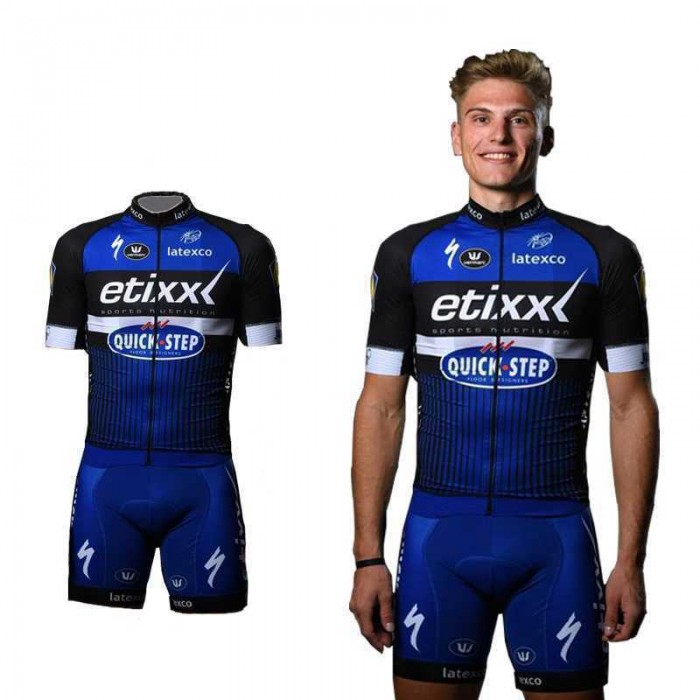 2016 Etixx-Quick Step Blauw Fietskleding Set Fietsshirt Met Korte Mouwen+Korte Koersbroek