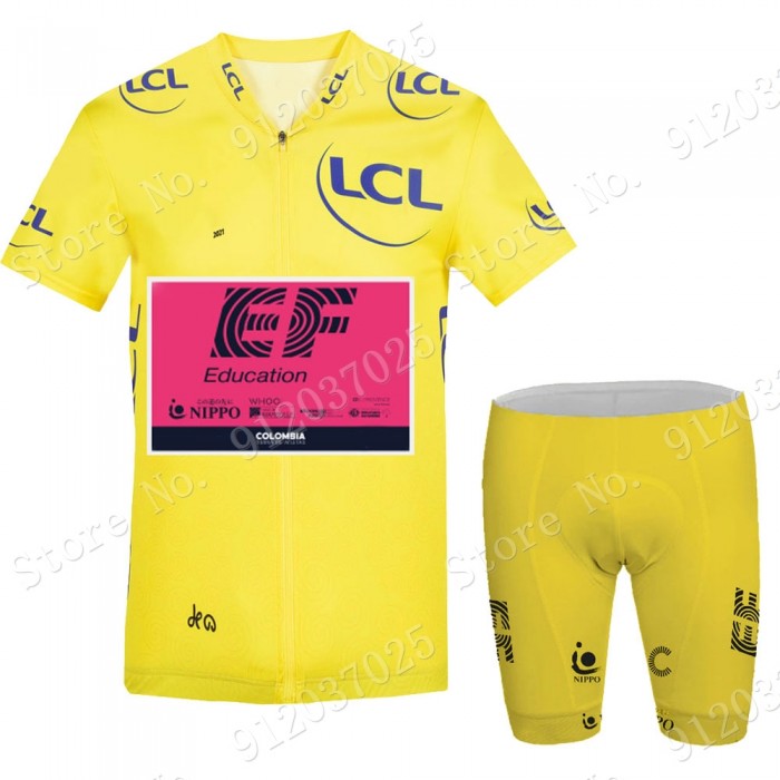 Yellow EF Education Frist Tour De France 2021 Team Fietskleding Fietsshirt Korte Mouw+Korte Fietsbroeken ZldM8a