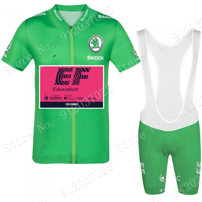 Green EF Education Frist Tour De France 2021 Team Fietskleding Set Wielershirts Korte Mouw+Korte Fietsbroeken Bib T1S3fv
