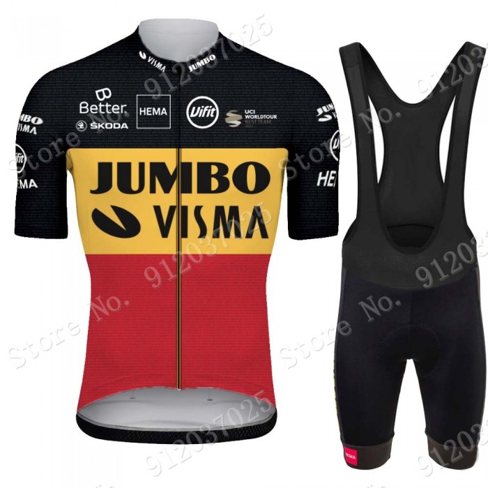 Jumbo Visma Belgium 2021 Team Fietskleding Set Wielershirts Korte Mouw+Korte Fietsbroeken Bib C6TWEz