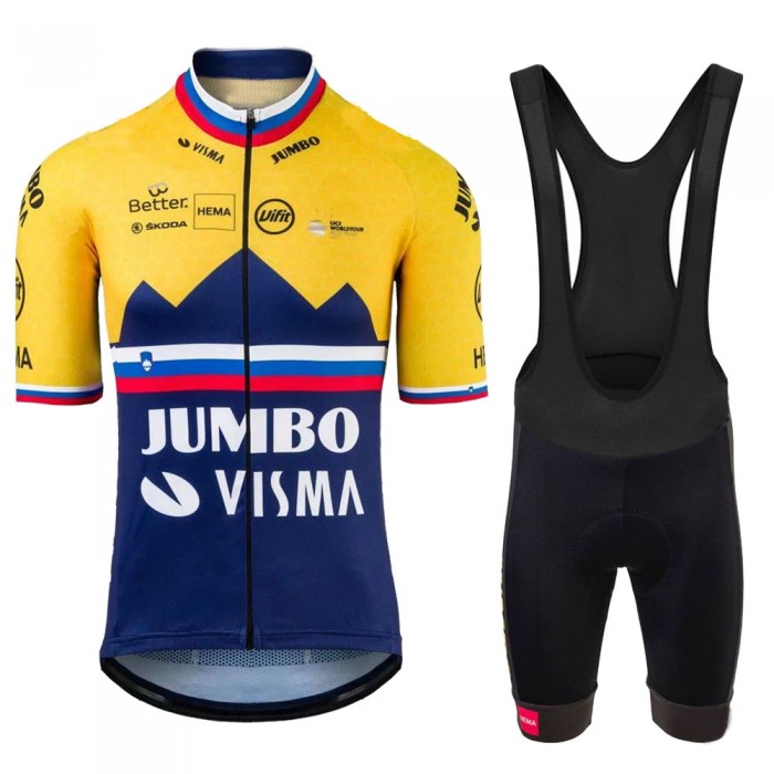 Jumbo Visma SLovenia Pro 2021 Team Fietskleding Set Wielershirts Korte Mouw+Korte Fietsbroeken Bib RWtZcB