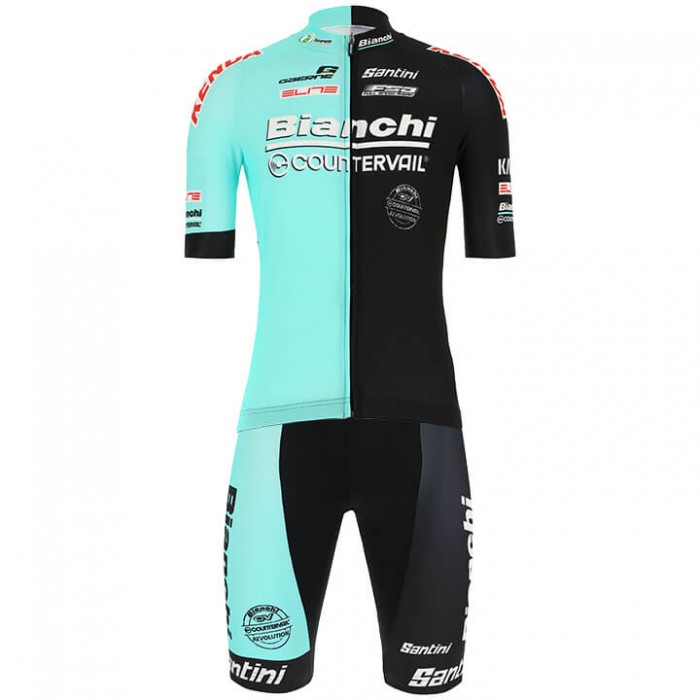 Wielerkleding Profteams 2020 Bianchi Countervail Fietskleding Set Wielershirt Korte Mouwen+Fietsbroek Korte Geel