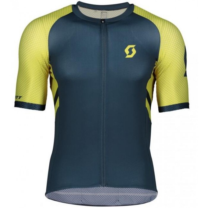 Wielerkleding Profteams 2020 SCOTT RC Premium Climber Wielershirt Met Korte Mouwen Giallo/Blauw