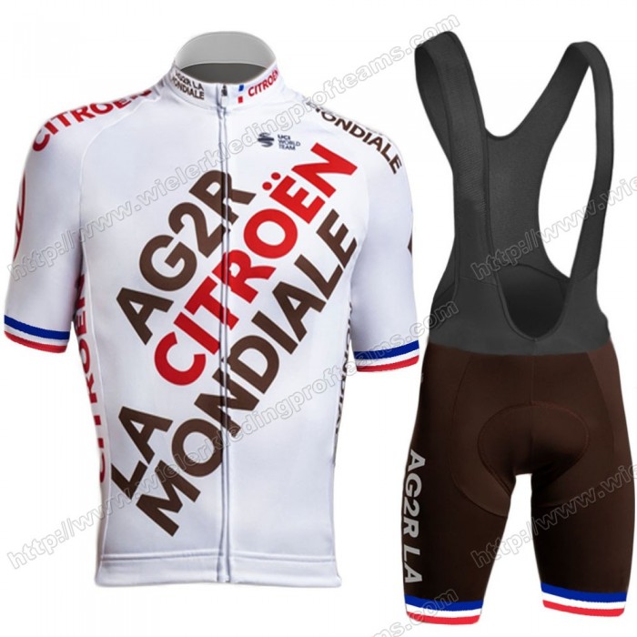 Ag2r Mondiale Citroen 2021 France Team Fietskleding Set Fietsshirt Met Korte Mouwen+Korte Koersbroek Bib DUWZG