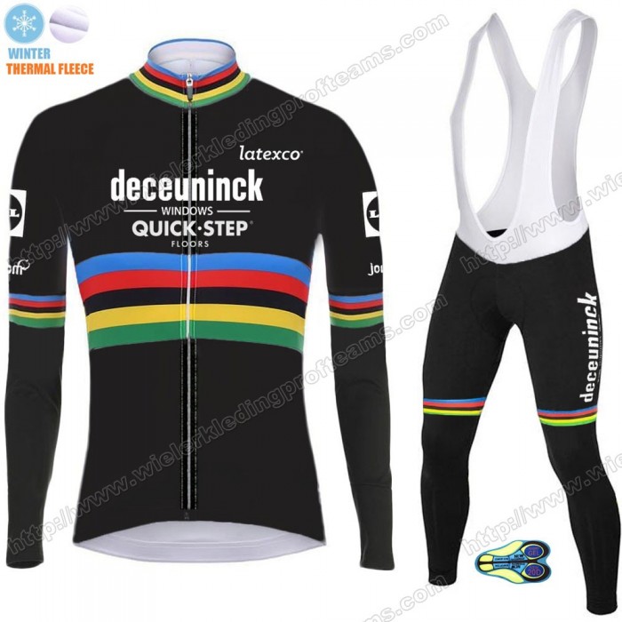 Winter Thermal Fleece Deceuninck Quick Step 2020 UCI World Champion Fietskleding Set Wielershirts Lange Mouw+Lange Wielrenbroe