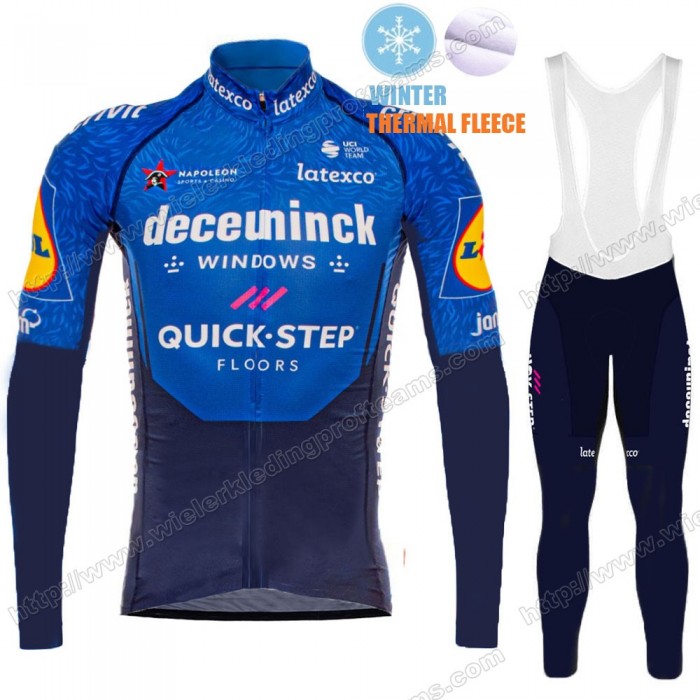 Winter Fleece Deceuninck Quick Step Pro Team 2021 Fietskleding Set Wielershirts Lange Mouw+Lange Wielrenbroek Bib SLYEW