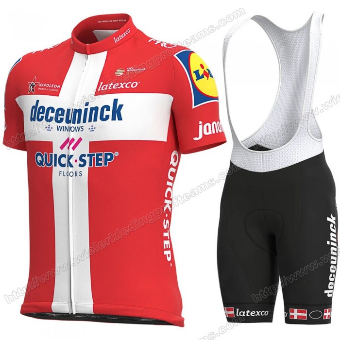 Deceuninck Quick Step Danish Pro 2021 Team Fietskleding Set Fietsshirt Met Korte Mouwen+Korte Koersbroek Bib YBBKF