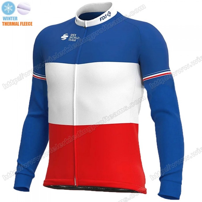 France FDJ Winter Thermal Fleece 2020 Wielershirts Lange Mouwen UCFFI