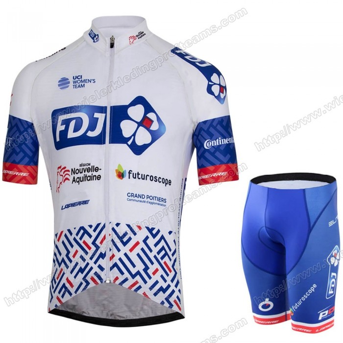 FDJ 2020 Fietskleding Set Fietsshirt Met Korte Mouwen+Korte Koersbroek Bib QFPUL