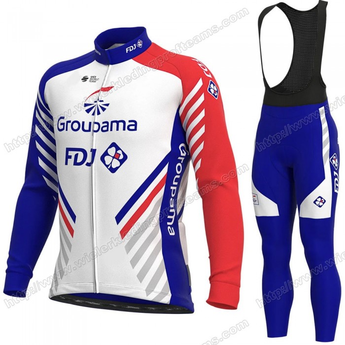 GROUPAMA FDJ 2020 Fietskleding Set Wielershirts Lange Mouw+Lange Wielrenbroek Bib AALCE